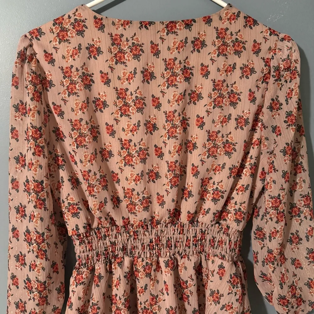 Muted Pink Dress with gold threading and smocked waist. - Image 4