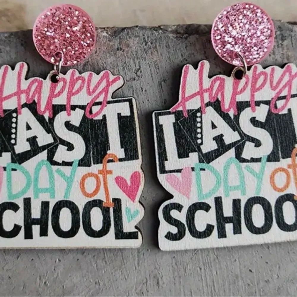 Pink Glitter 'Last Day of School' Earrings - Image 2