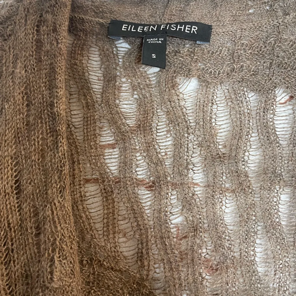 Eileen Fisher Brown Open Knit Poncho - Image 3