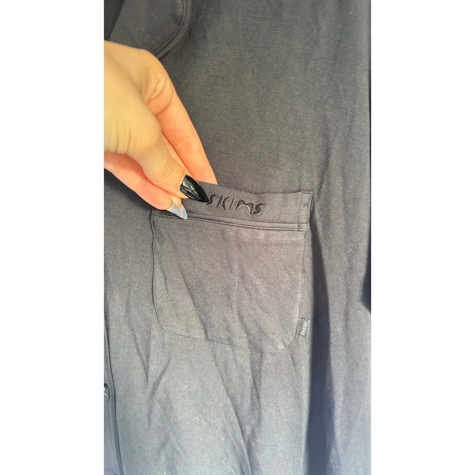 NWT $70 SKIMS Short Sleeve Pajama Shirt Black Ribbed Button Up Top Lounge Size L - Image 5