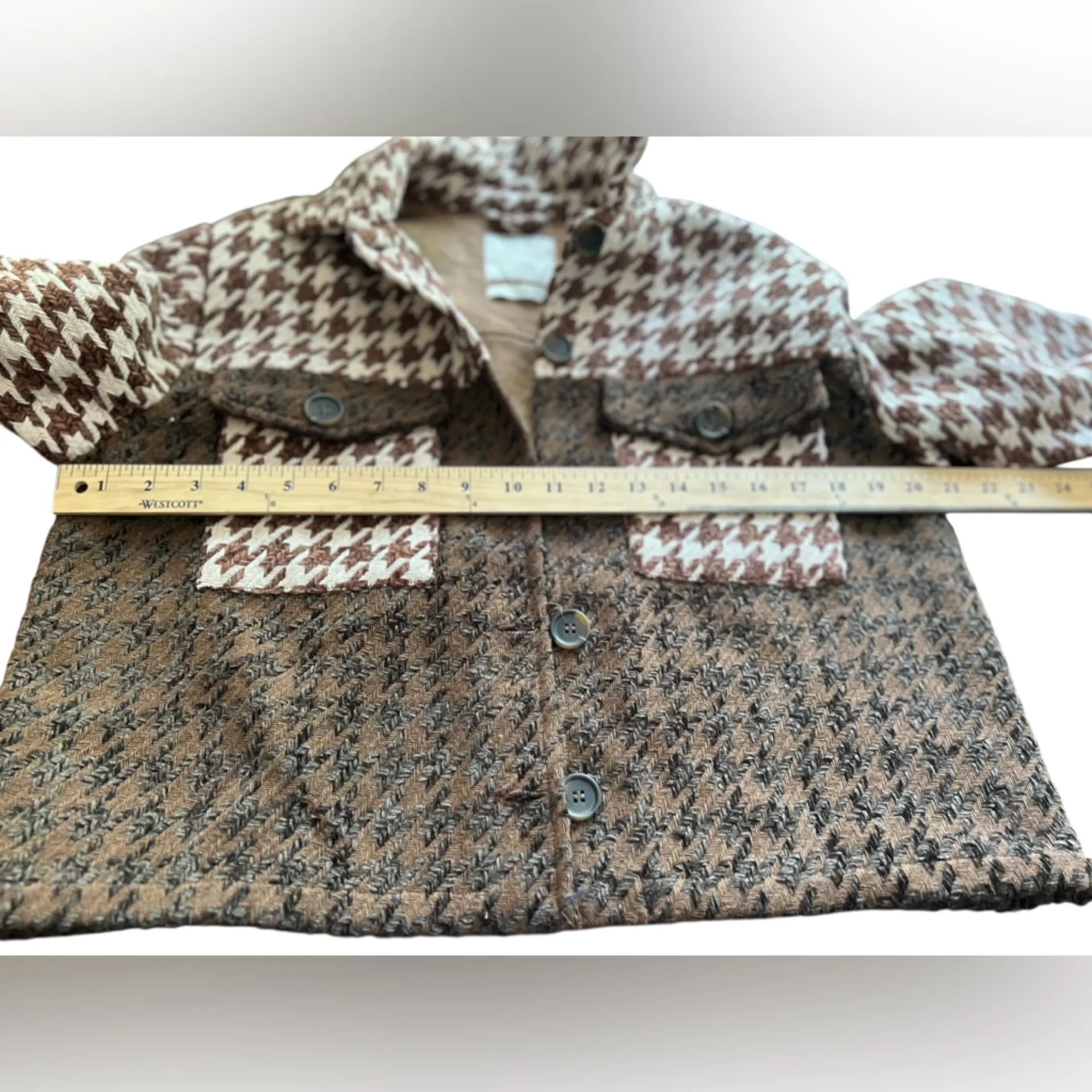 Stoosh Women's Houndstooth Cropped Jacket‎ Brown Size L Casual - Image 6
