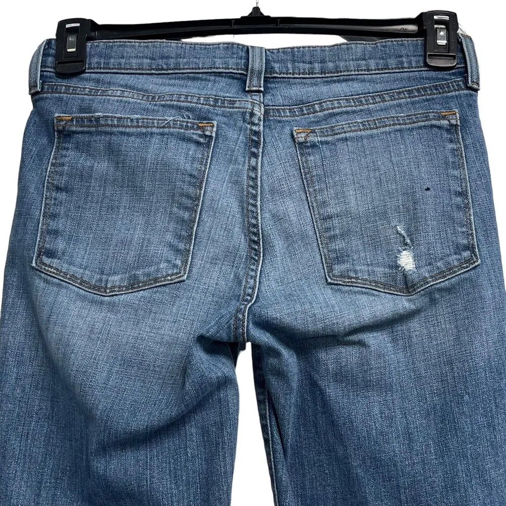 J Crew SZ 28 Toothpick Jeans Mid-Rise Zip-Fly Distressed Medium Wash Blue Womens - Image 5