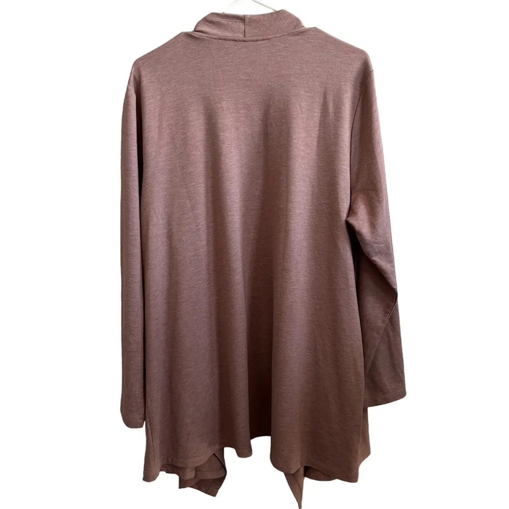 LOGO Lori Goldstein Mauve Open Front Waterfall Cardigan Pockets Z11 - Image 2