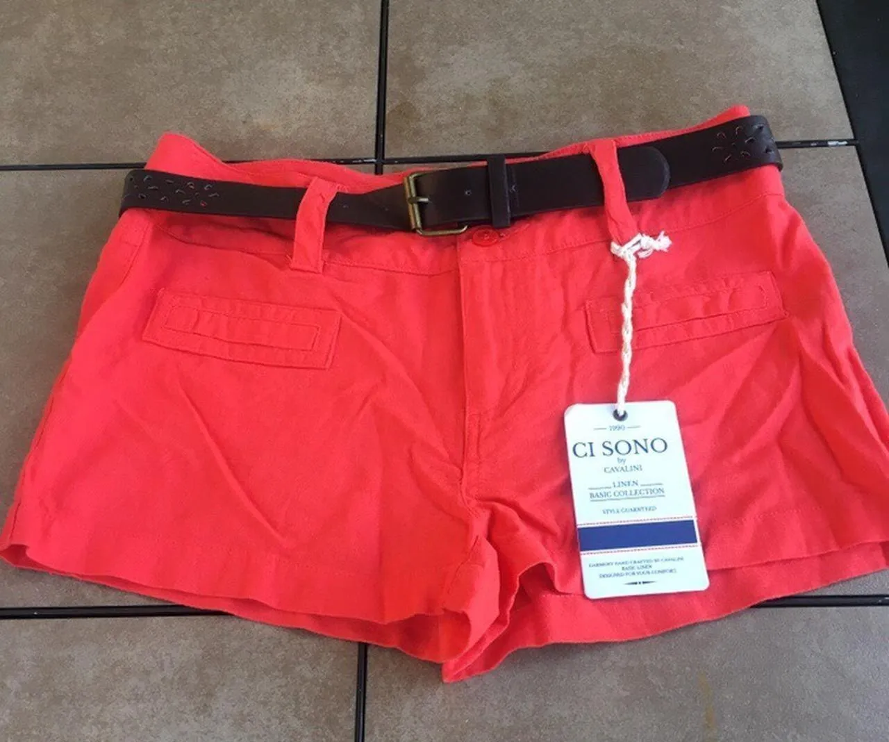 Macy's Red Linen Shorts With Belt - Image 2