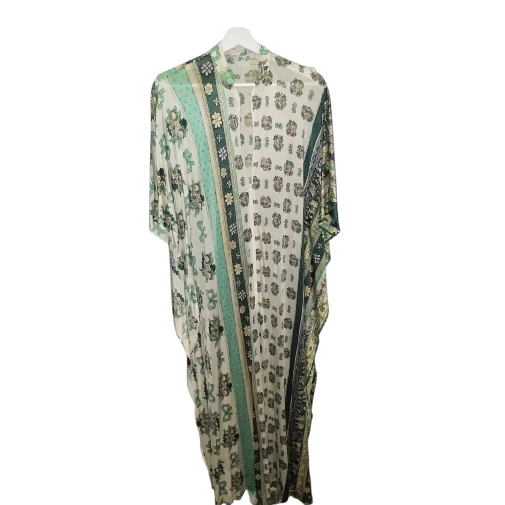 Vintage 60s 70s Miss Bernie’s Kaftan Sage Green Floral Bow print grandmacore Size undefined - Image 14