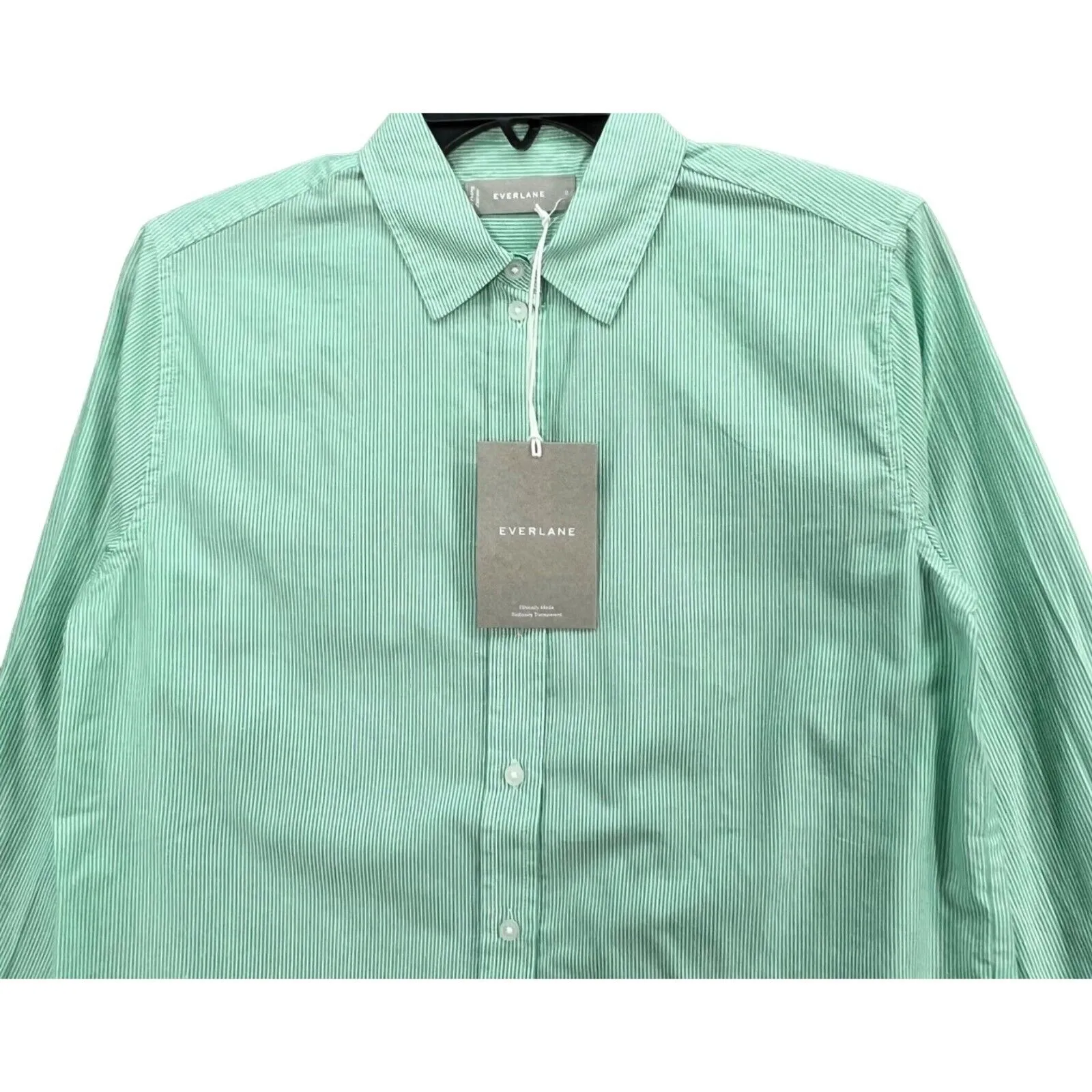 Everlane Shirt Womens XXS Green Button Down Cotton Striped Long Sleeve Classic - Image 3