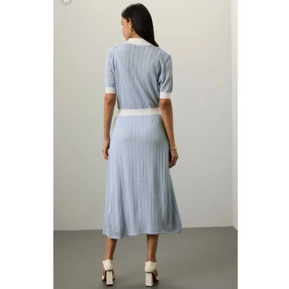 BOSS Light Blue Collared Short Sleeve Front Button Closure Polo Knit Midi Dress - Image 2