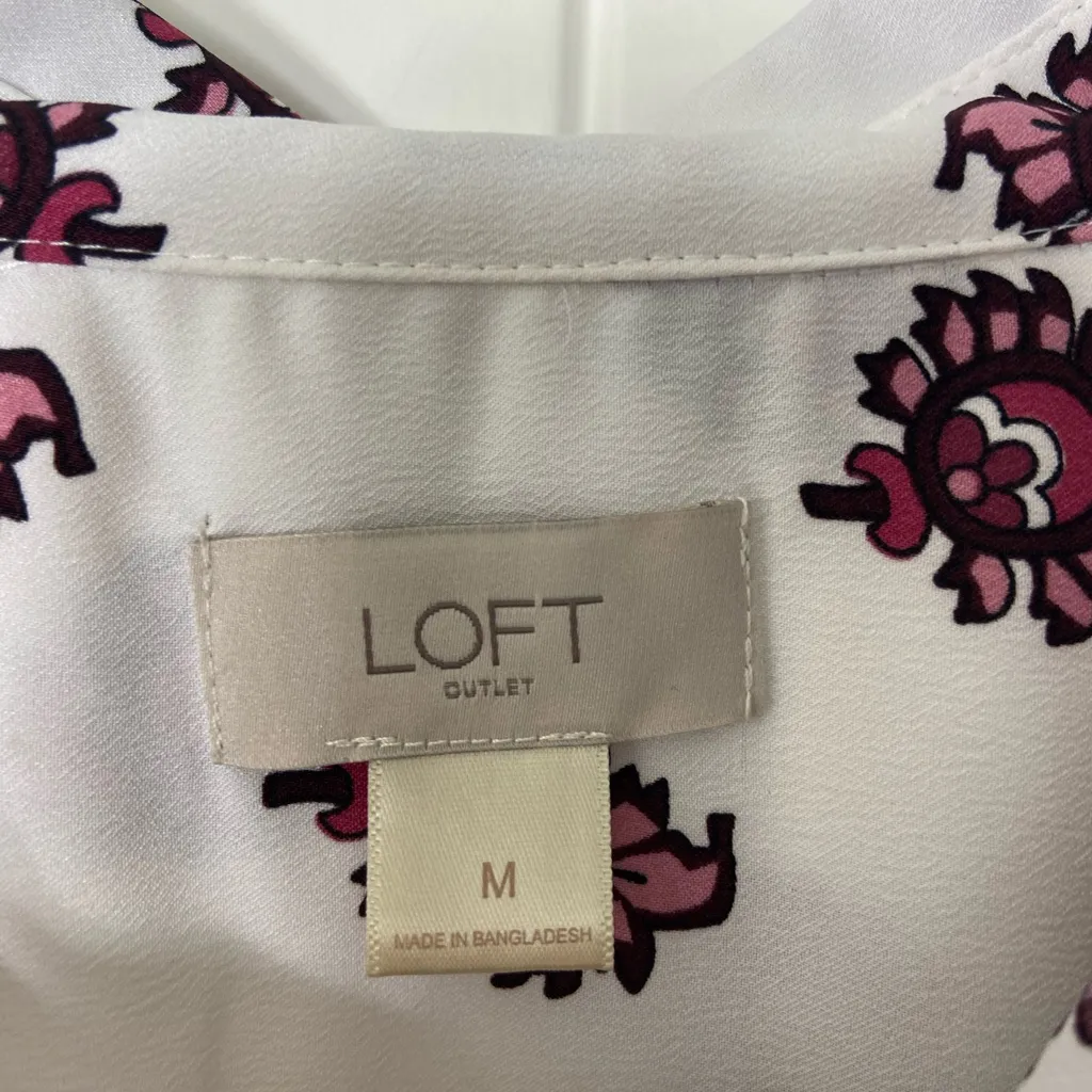 EUC LOFT women’s white pink‎ printed pattern full button front long sleeve shirt - Image 4