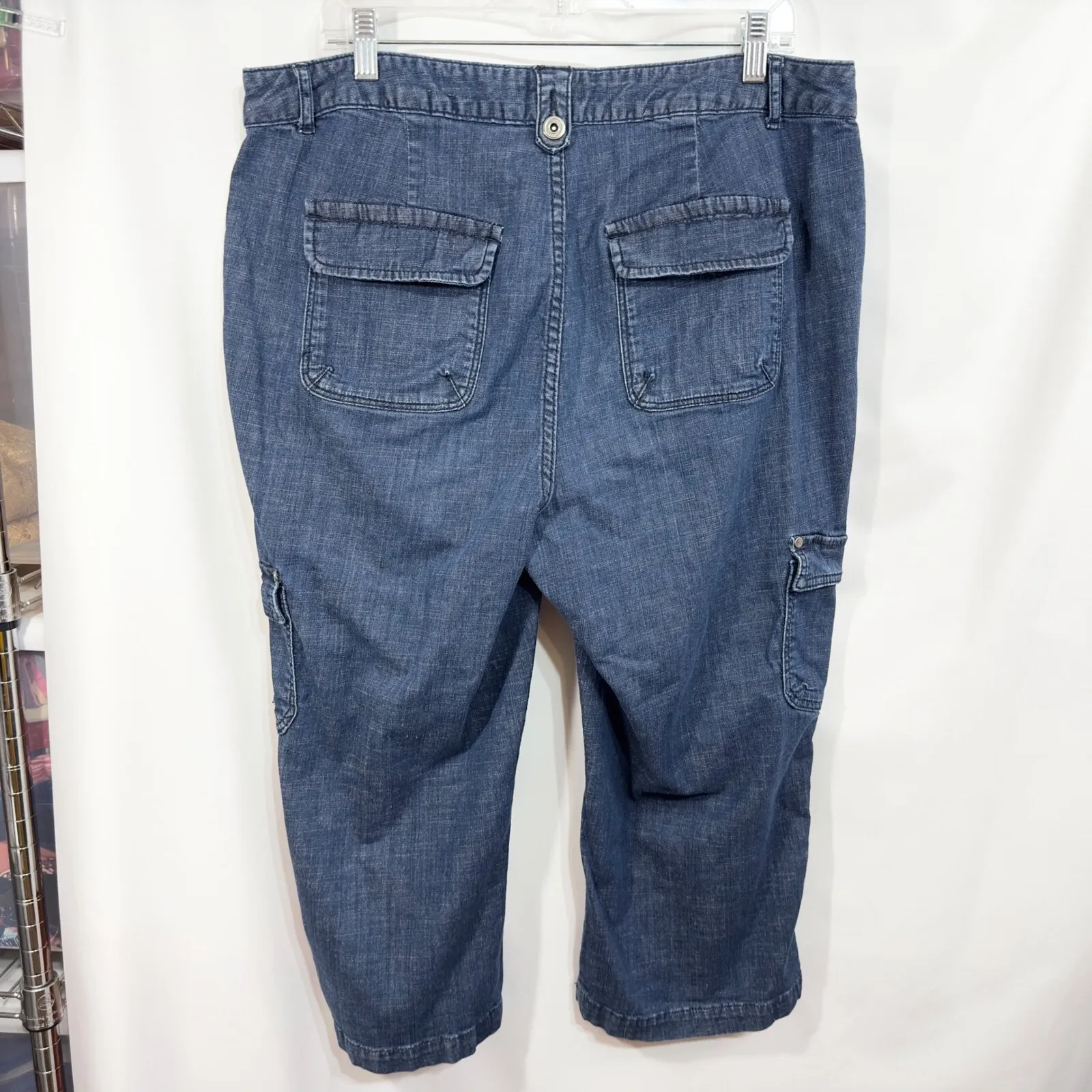 CJ Banks Plus Size 18W Denim Capri Pants Cargo Pockets Mid Rise Women Blue 1062 Blue - Image 2