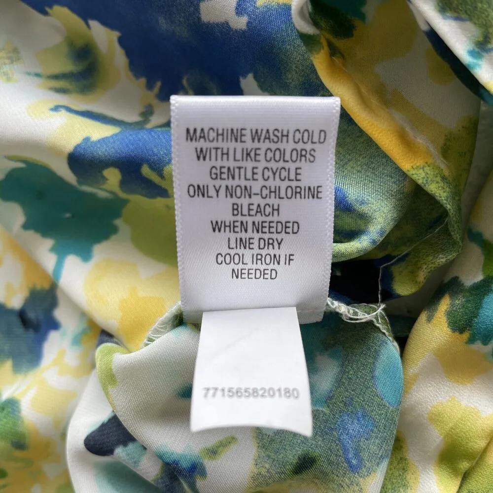 Apt. 9 Top Womens Size PL Blue Green Floral Sleeveless Blouse Pleated Side Tie - Image 7