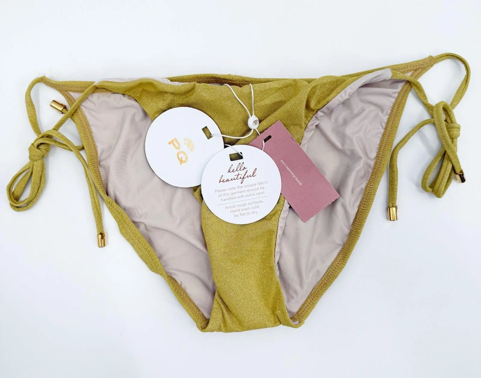 PQ SWIM PILYQ Bikini Bottoms Size Small Haven Tie Full String Swim NWT Shimmer Yellow - Image 3