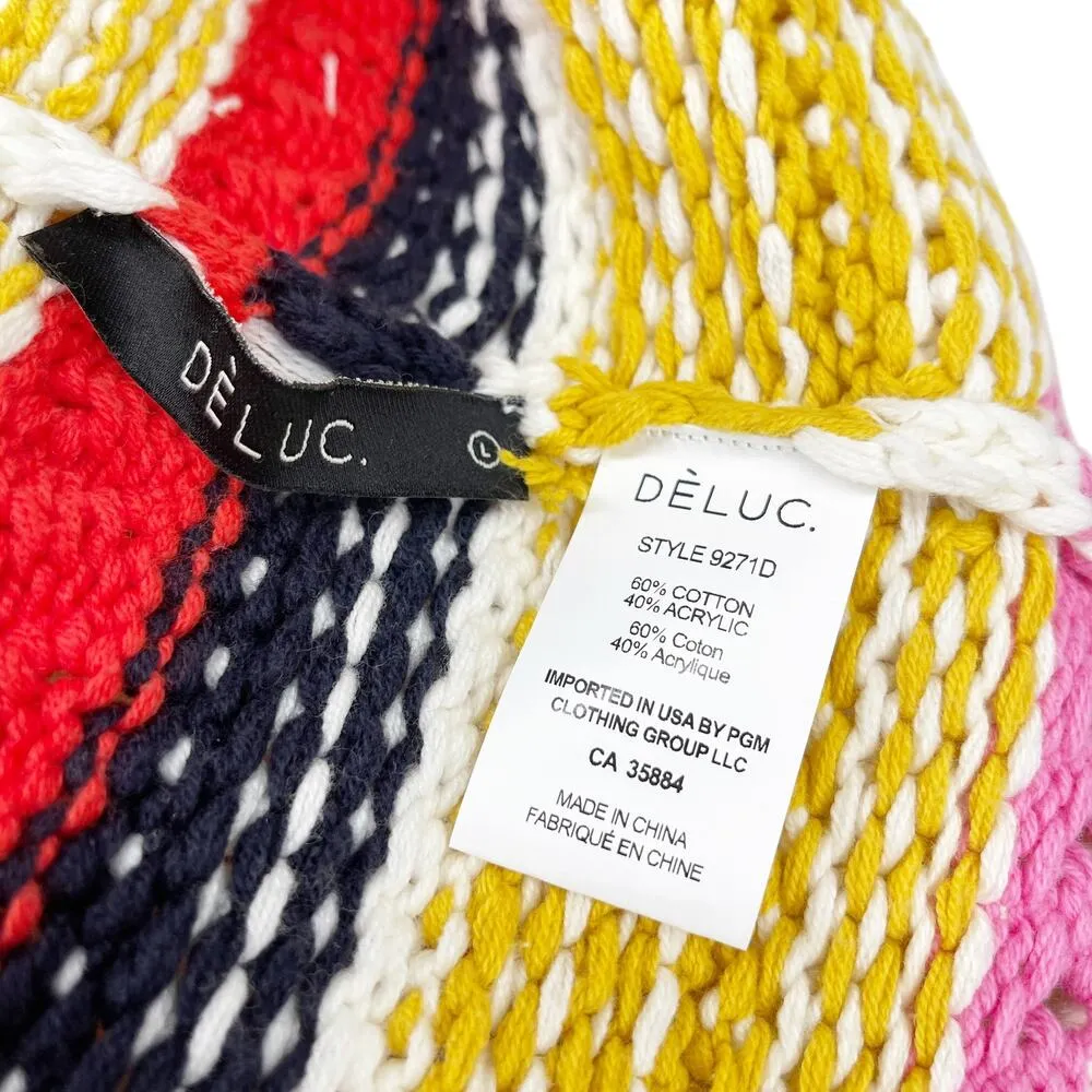 DeLuc Ayden Chunky Knit Crop Cardigan Sweater Striped Size Large Yellow - Image 10