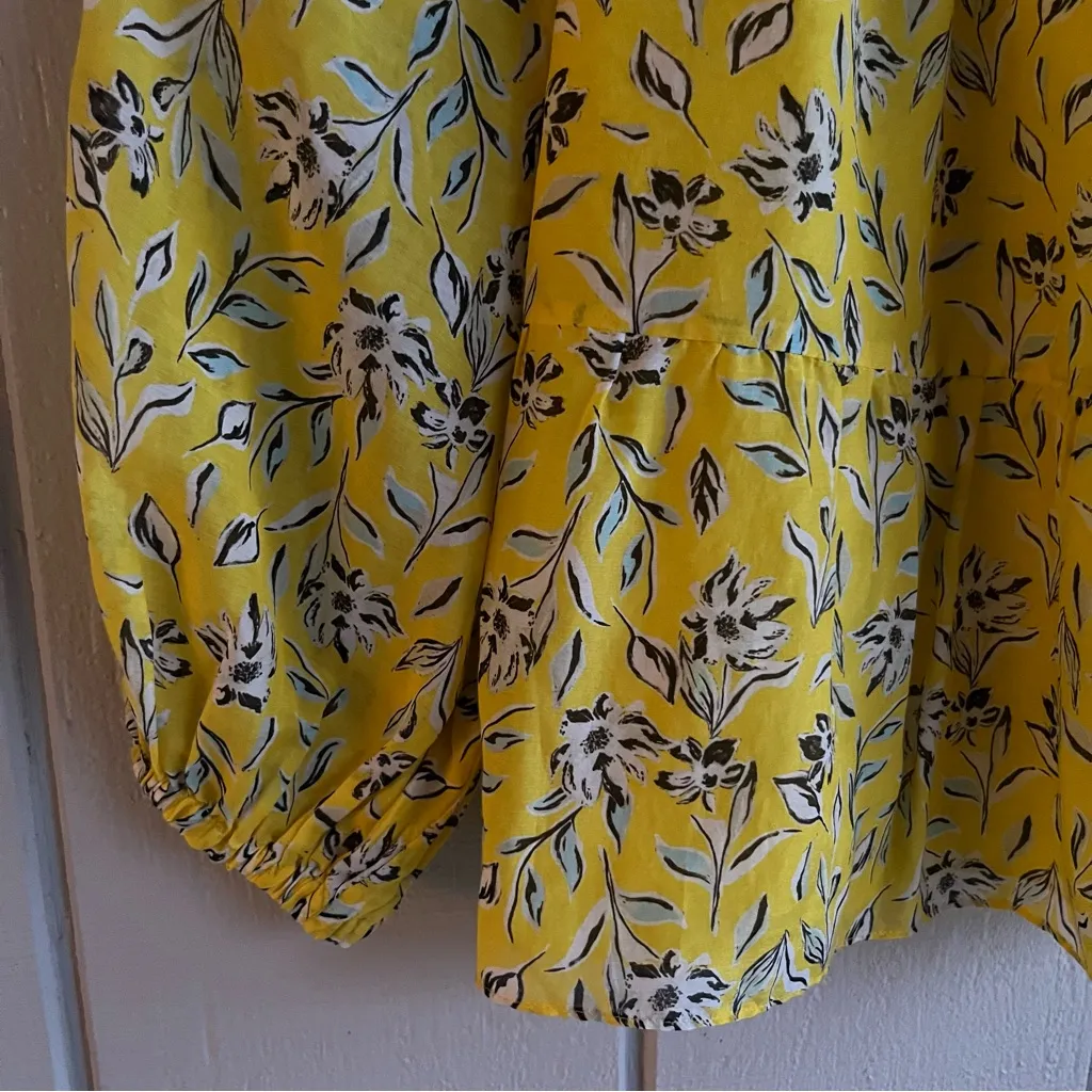 Alice + Olivia Alta Yellow Floral Print Off the Shoulder Silk Blend Top Size S - Image 5