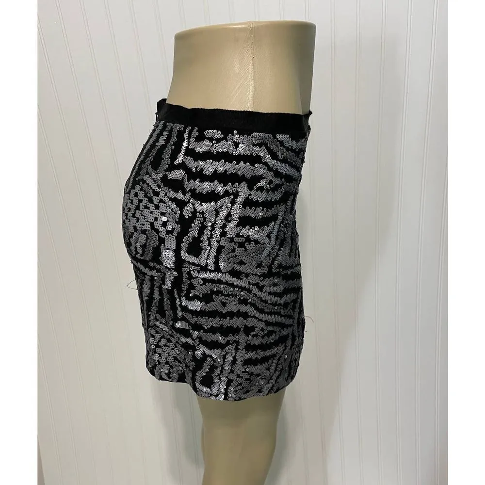 Theory Silk Mini Sequin Skirt Black Silver‎ Size 2 - Image 7