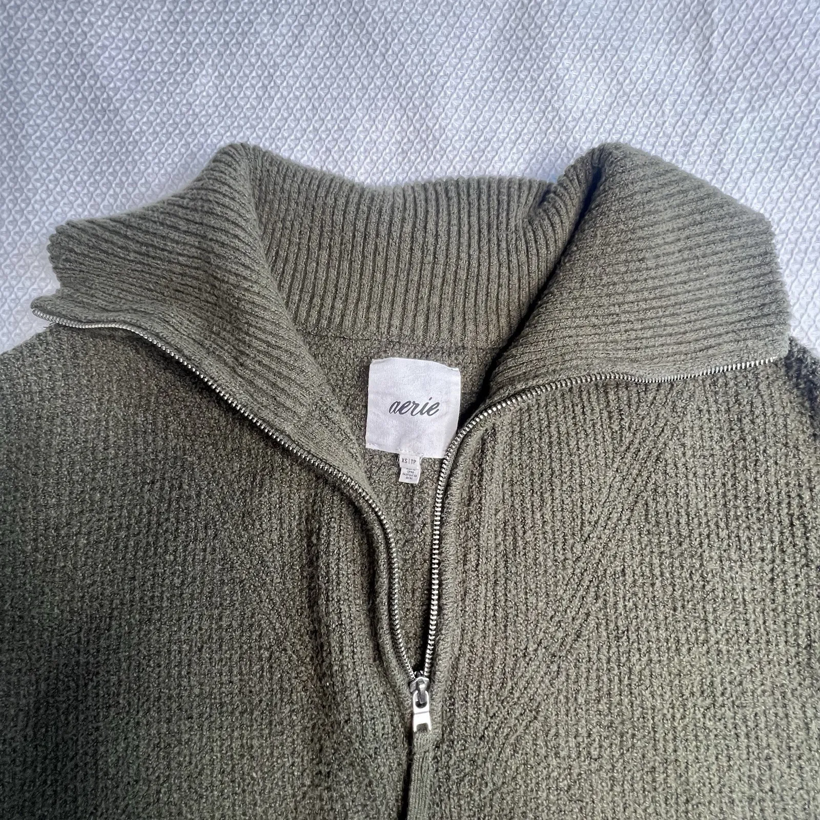 Aerie Cozy Up Waffle Quarter Zip Sweater Oversized Mock Neck Top Woman's Size XS - Image 3