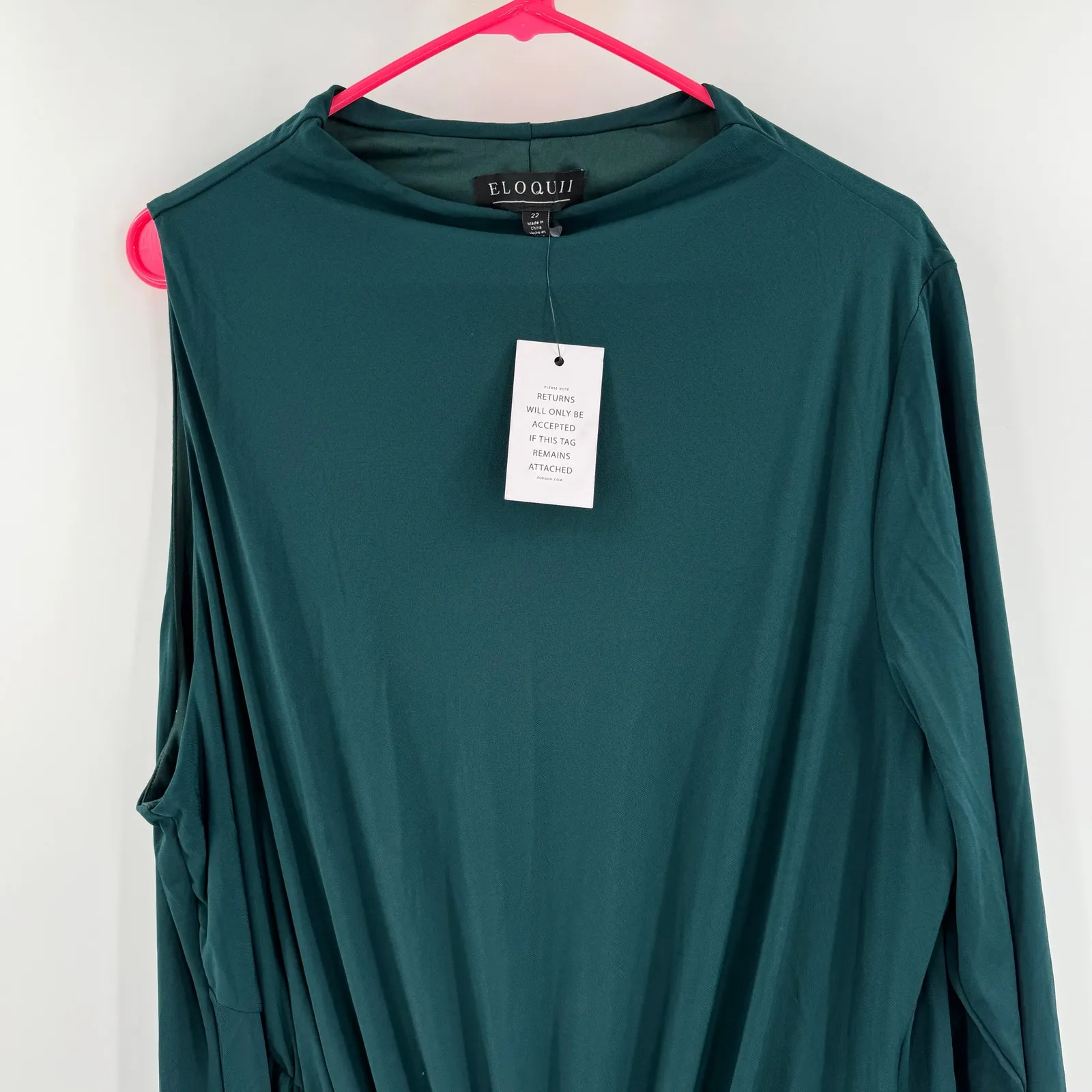 ELOQUII Dress Size 22 Ruched Single Long Sleeve NWT Plus Curvy Midi Dark Sea - Image 7