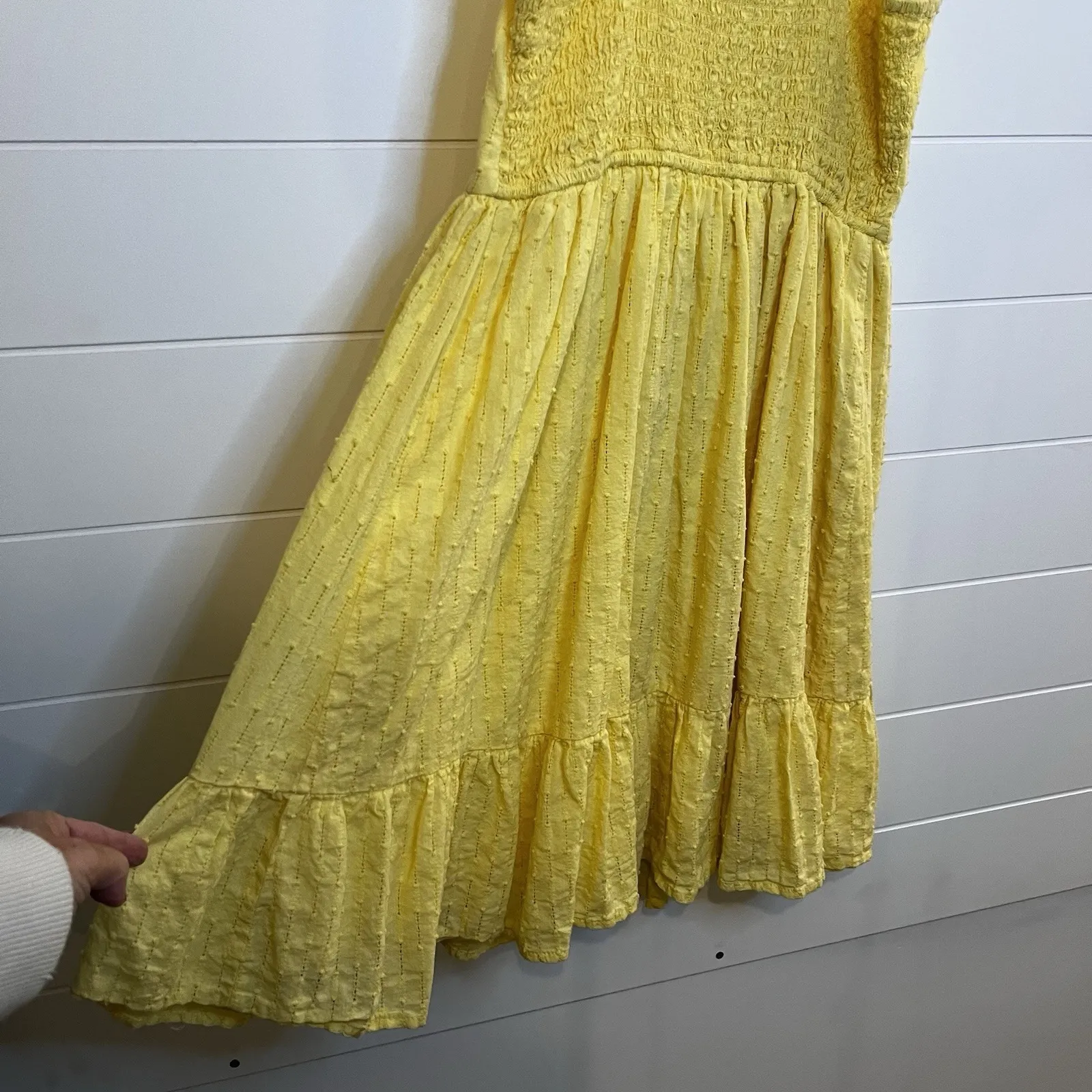 Japna Dress Womens Small Yellow Eyelte Smocked Tiered Convertible Boho Feminine - Image 5