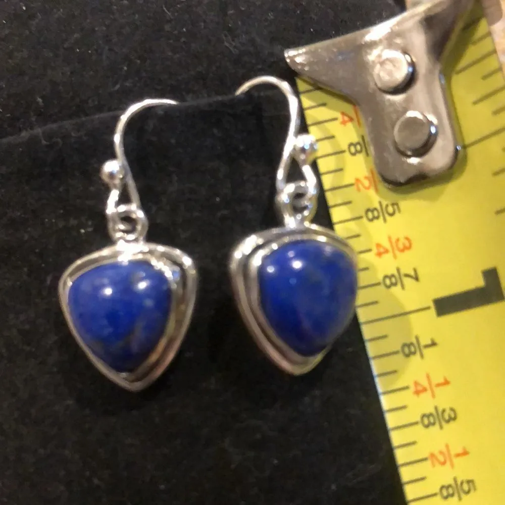 VINTAGE Sterling Silver Lapis Lazuli Cabochon Drop Dangle Earrings - Image 7
