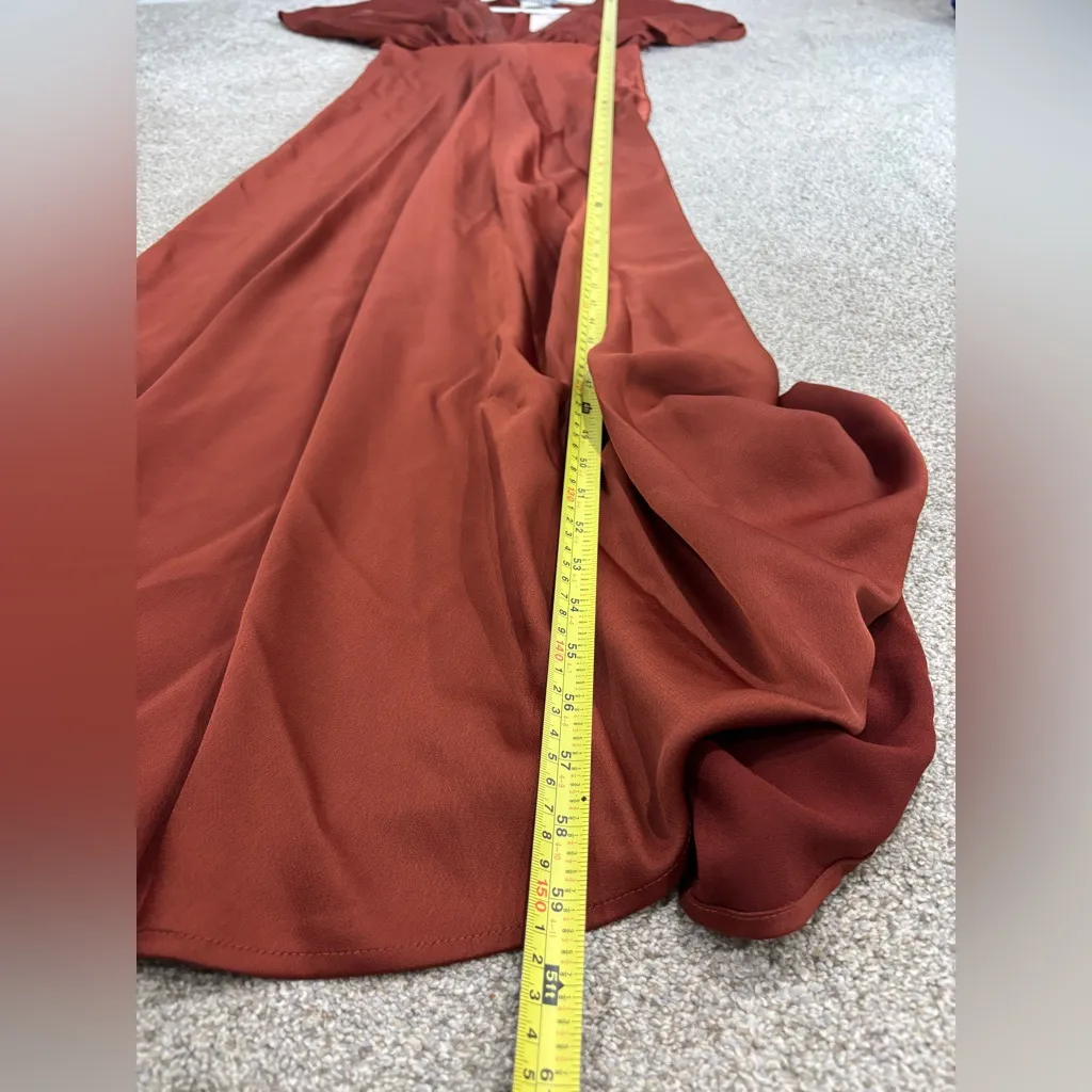 NWT Anthropologie BHLDN Women Leila Deep V Neck Flutter-Sleeve Satin Rust Gown 4 - Image 3