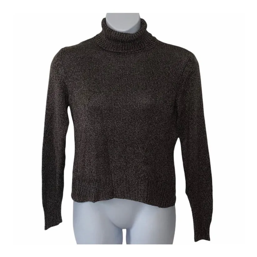 Corbin Collection 100% Silk Turtleneck Sweater Medium Brown Blue Luxury - Image 15