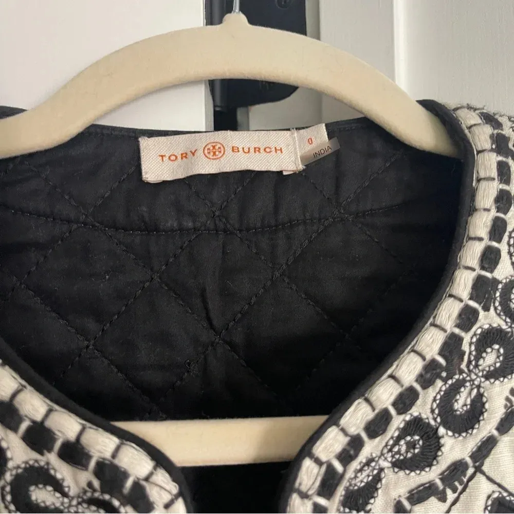 Tory Burch Jacket Quilted Tilda Embroidered Fish Floral Jacket Patchwork Ivory - Image 3