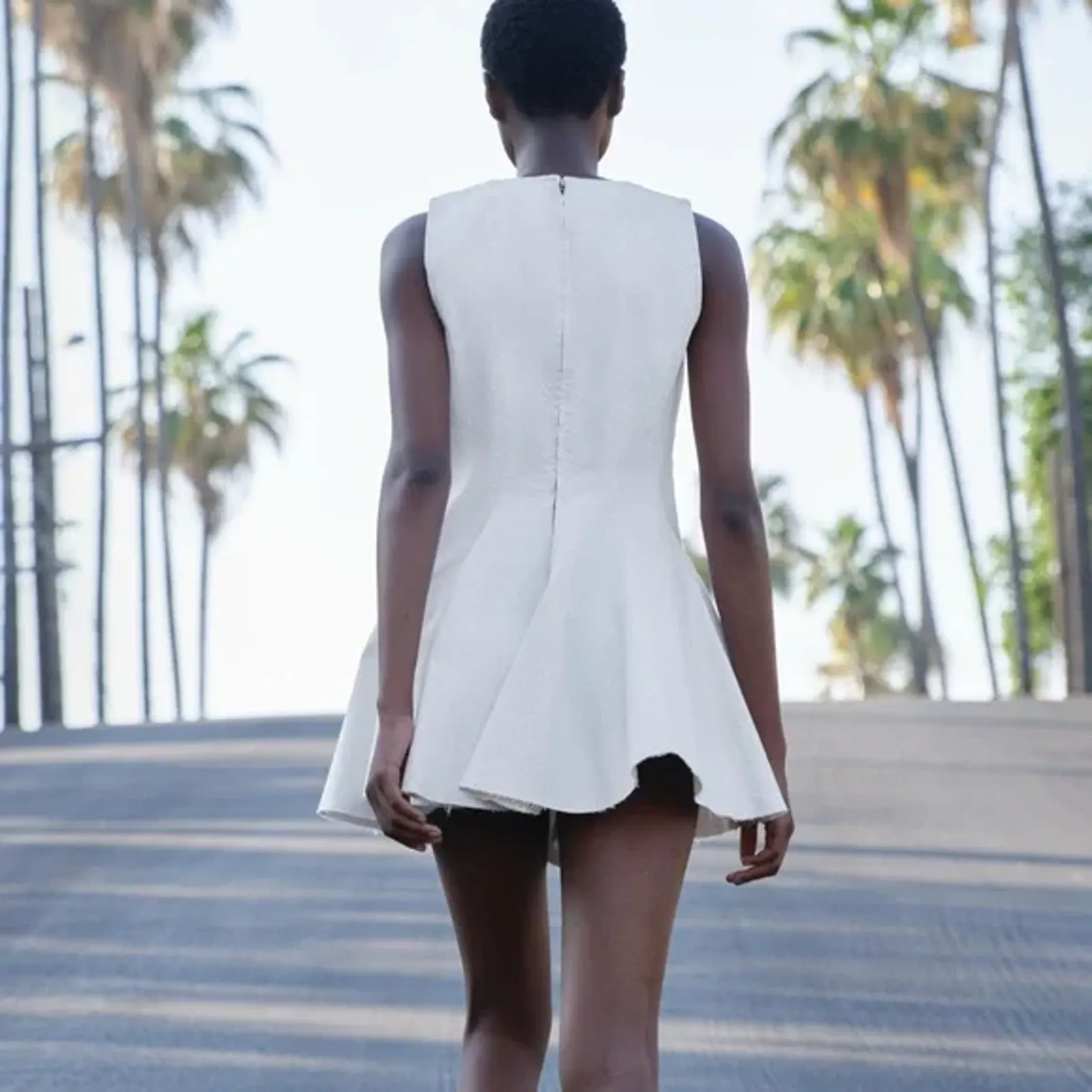 NWT Zara Sleeveless Fit and Flare Skater Mini Denim Dress Beige Women's Size S - Image 2