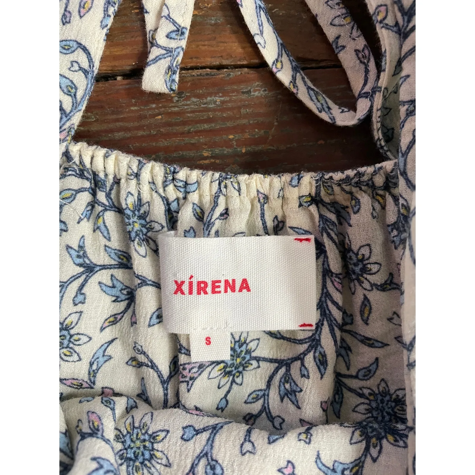 Xirena Blue Floral Cotton Mini Dress Open Back Tie Cottagecore Small White - Image 3