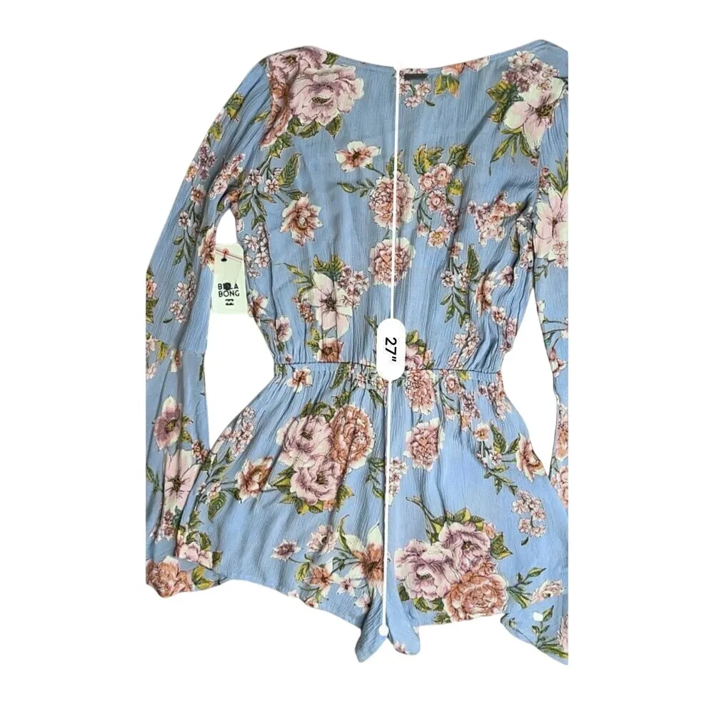 Billabong Sittin Pretty‎ Blue Floral Romantic Romper SMALL Boho Cottagecore NWT - Image 11