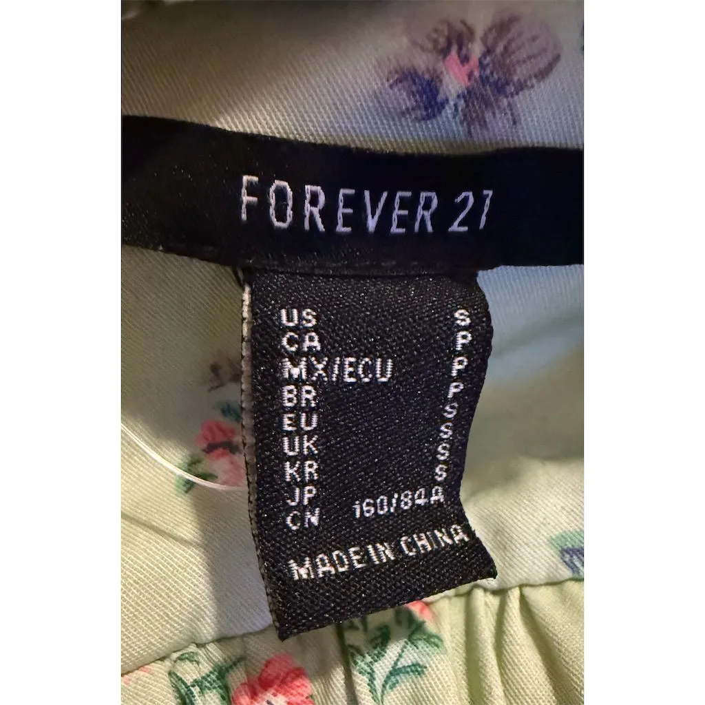 Forever 21 Women's Floral Puff Sleeve Crop Top Green Size S - Image 4