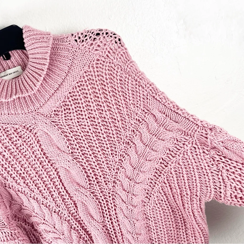 GOODNIGHT MACAROON Pink Long Sleeves Chunky Cable Knit Turtleneck Sweater Medium - Image 5
