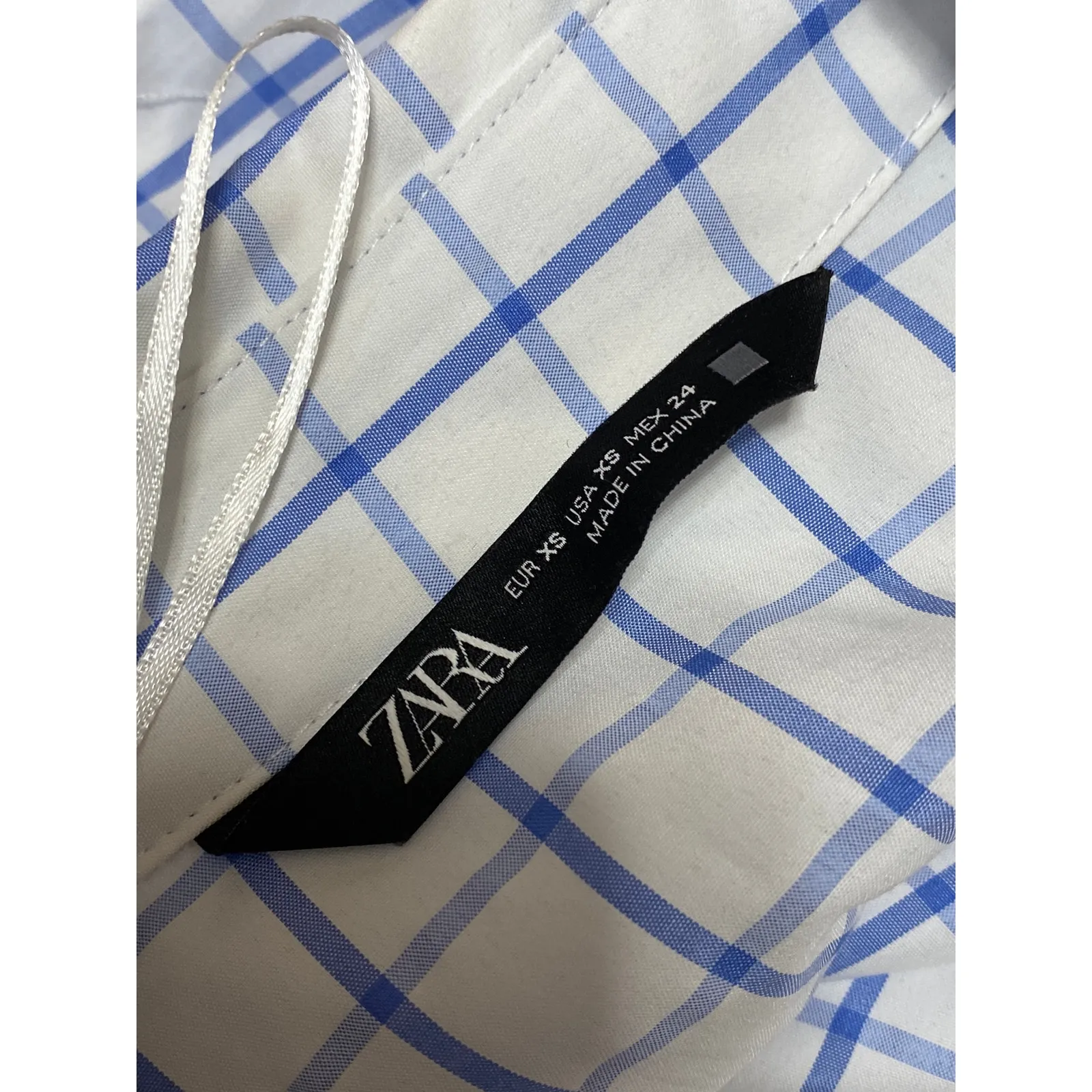 Zara Women's White Blue Checkered Long Sleeve Button Up Oversized Shirt Top XS - Image 4