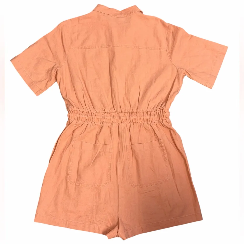 Universal Thread Orange Button-Up Romper Drawstring Waist Size Small - Image 2