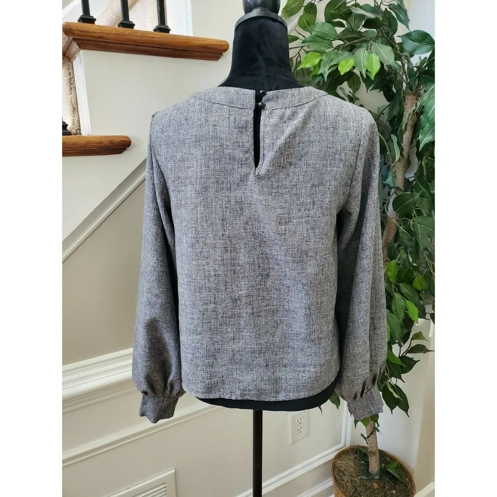 Shein Women's Solid Gray 100% Polyester Round Neck Long Sleeve Blouse Size Small - Image 7