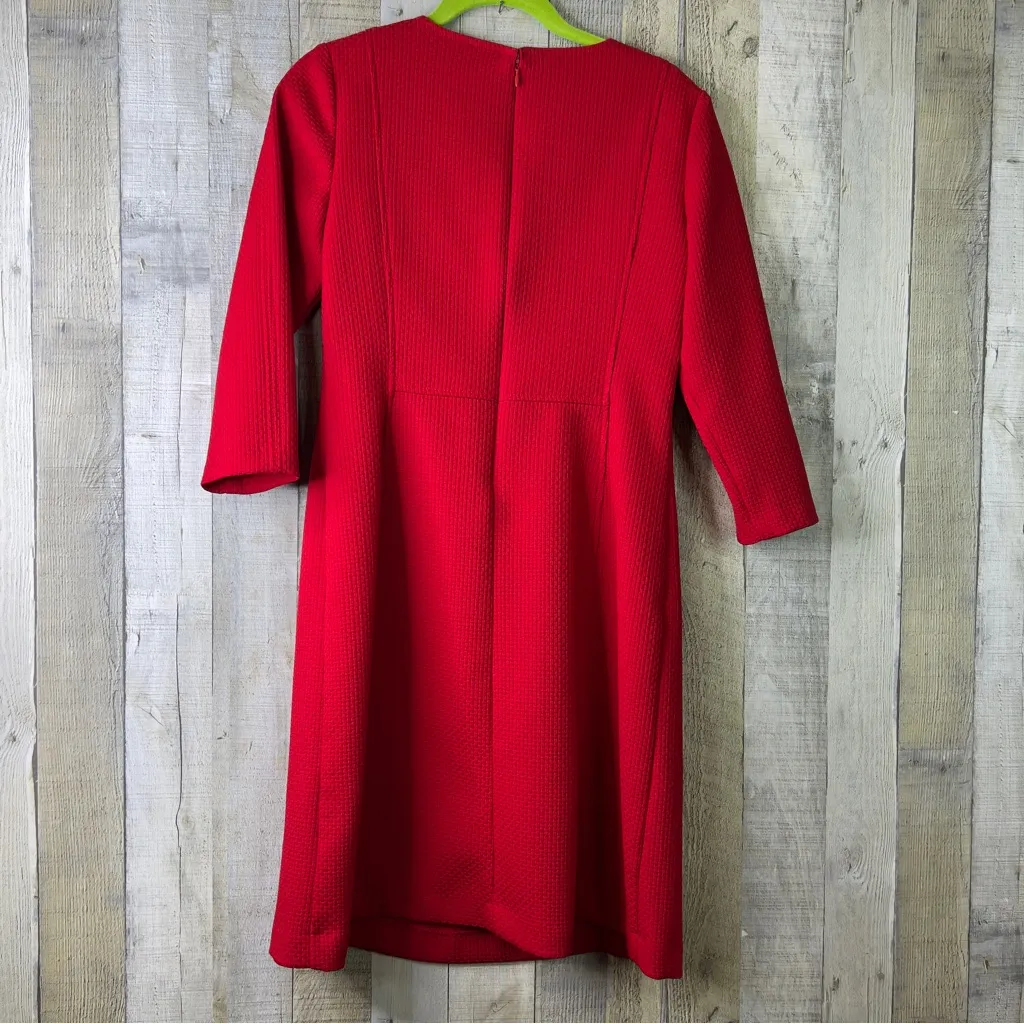 Lauren Ralph Lauren Size 8P Red 3/4 Sleeve B-Neck Shift Dress Back Zipper - Image 2