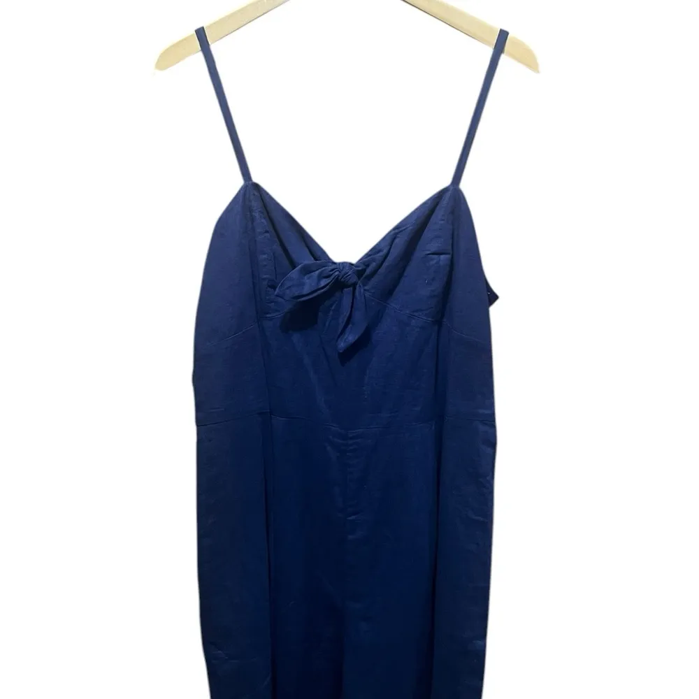 J. Crew Wide Leg Front Tie Linen Blue Jumpsuit Size 12 - Image 6