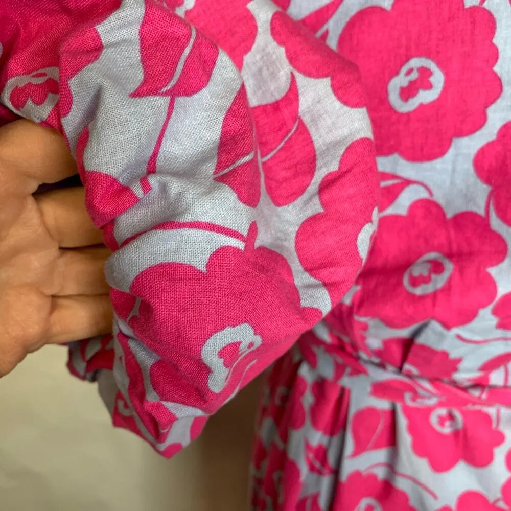 Charter Club Pink Blue Mod Floral Pattern Wrap Dress Linen Blend Small Petite - Image 8