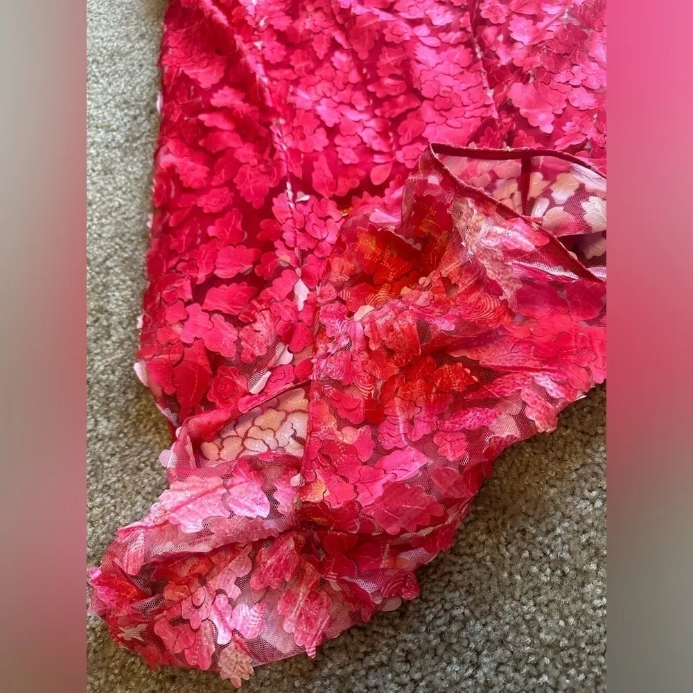 Elie Tahari Pink Feather Embroidered Tulle Midi Dress - Image 5