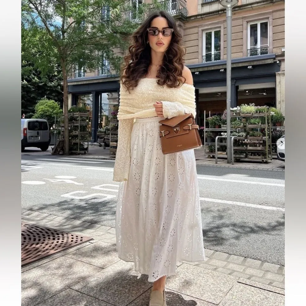 NWT Zara Women’s Cotton Lined Embroidered Eyelet Maxi Skirt Size XL - Image 11