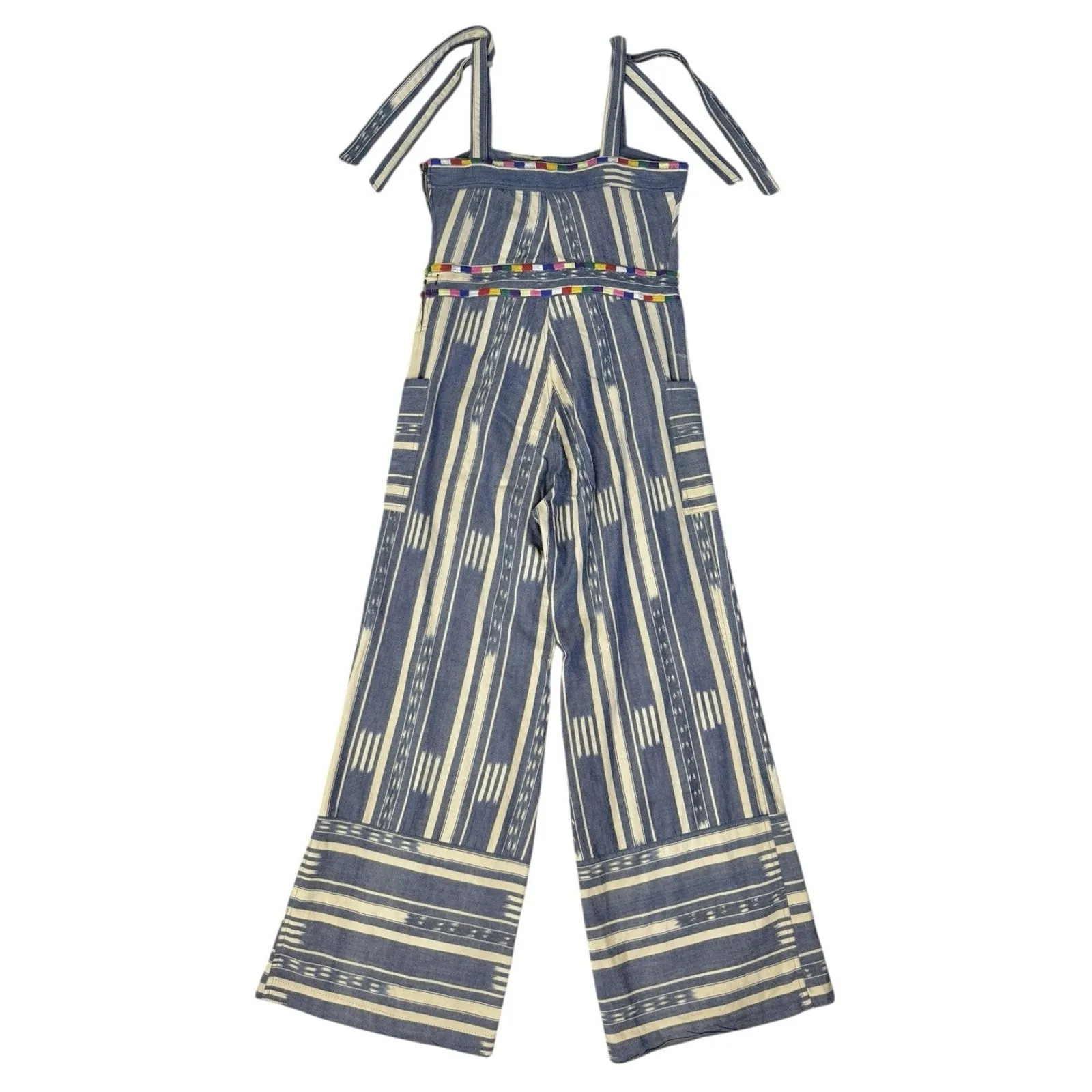WARM Jessie Jumpsuit Boho Embroidered Striped 100% Cotton Wide Leg Romper Sz XS Blue - Image 8