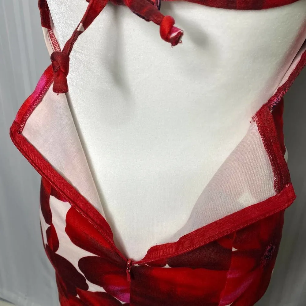 GUESS Jeans Sleeveless Bodycon Floral Dress Size 3 Red Open Criss Cross Back Y2K - Image 8