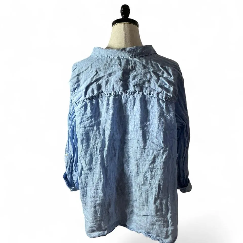 Sigrid Olsen Light Blue Linen Button Front Shirt Women's 3X Plus Size - Image 2