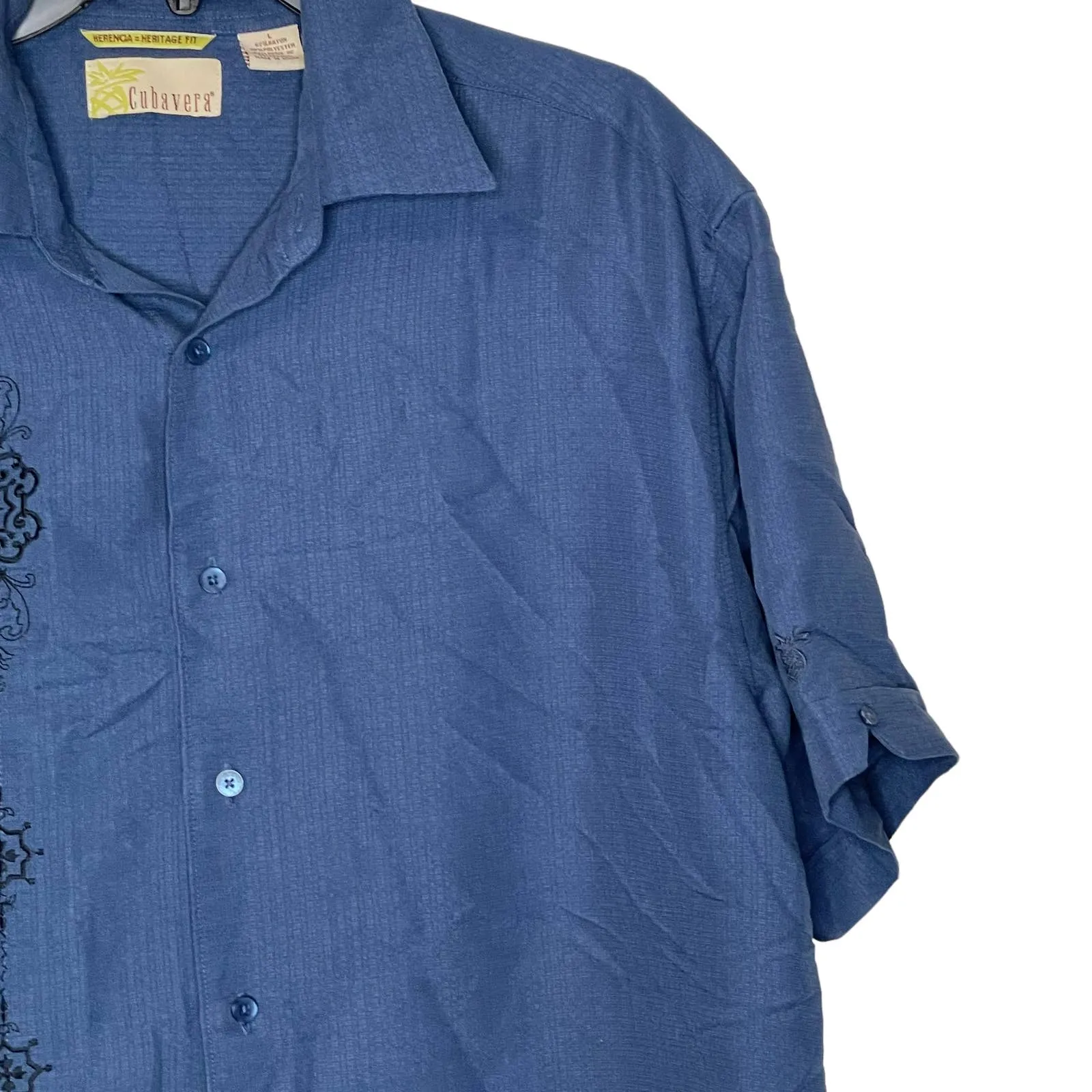 Cubavera Herenica Embroidered Button Down Shirt Women Large Short Sleeve Blue‎ Blue - Image 4