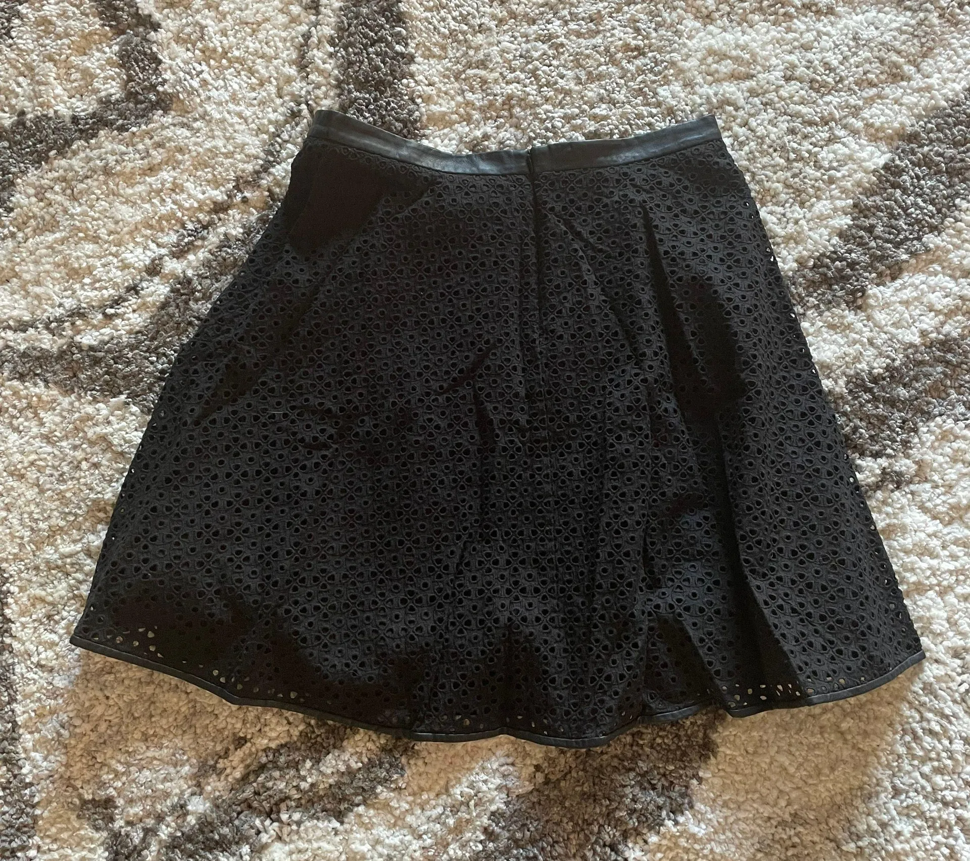 Black High Waist Leather Trim Skirt - Image 2