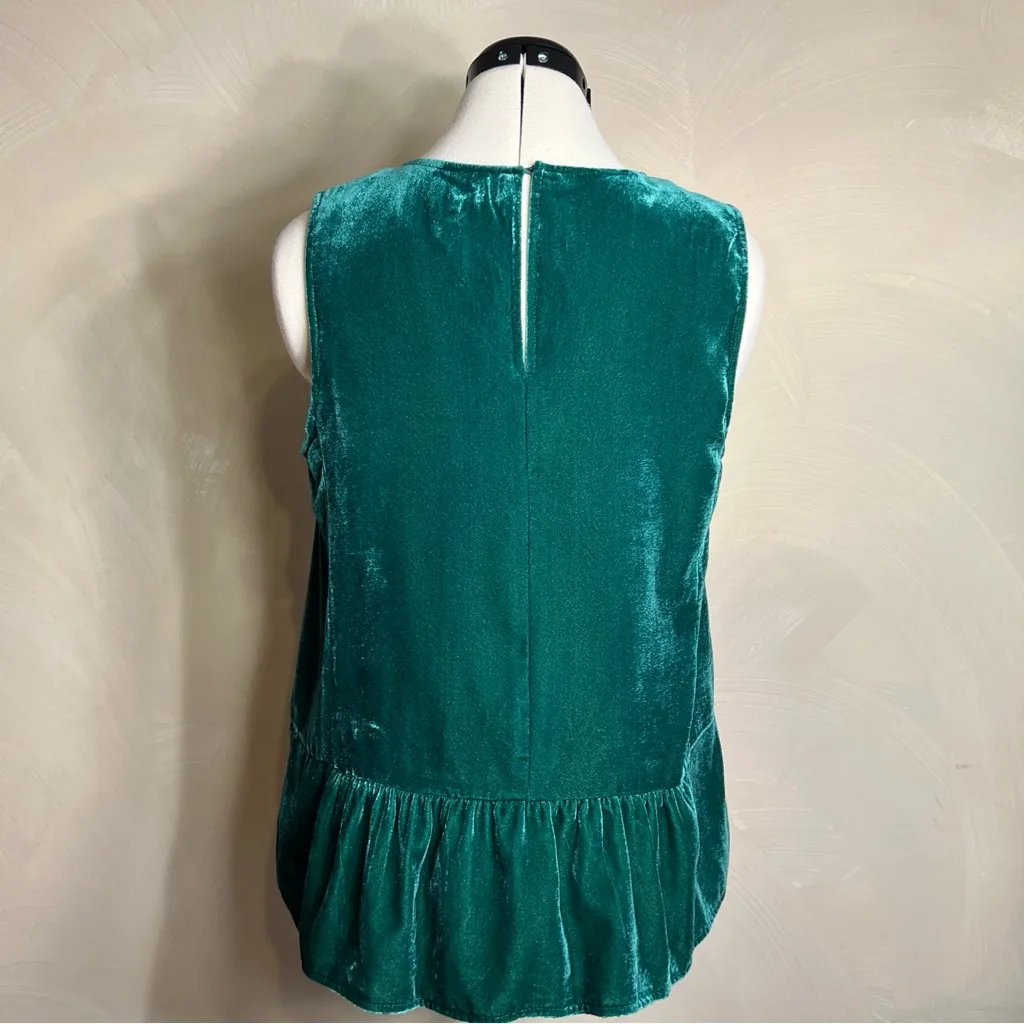 J.Crew Women's Emerald Green Peplum Sleeveless Keyhole Velvet Tank Shirt|Size:8 - Image 6