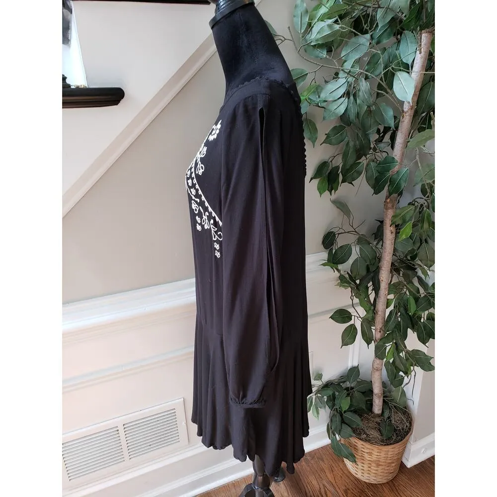 Xhilaration Sheath Dress Womens L Black Embroidered Split Long Sleeve Drop Waist - Image 11