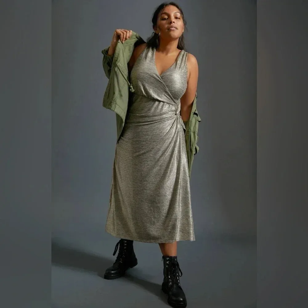 Anthropologie Kari Metallic Shimmer Midi Dress Plus Size 3X - Like New! - Image 8
