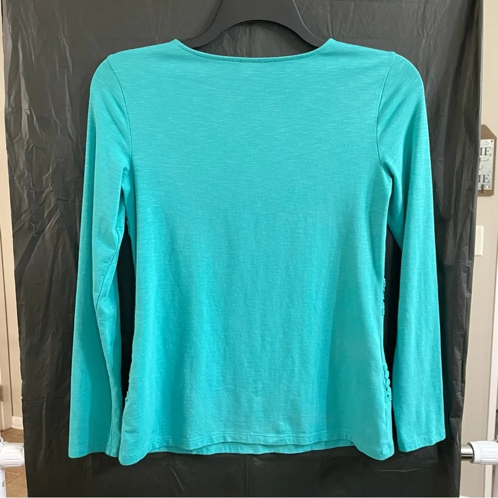 Talbots Teal Fitted Ribbed Long Sleeve Top XS Casual Feminine Chic - Image 3