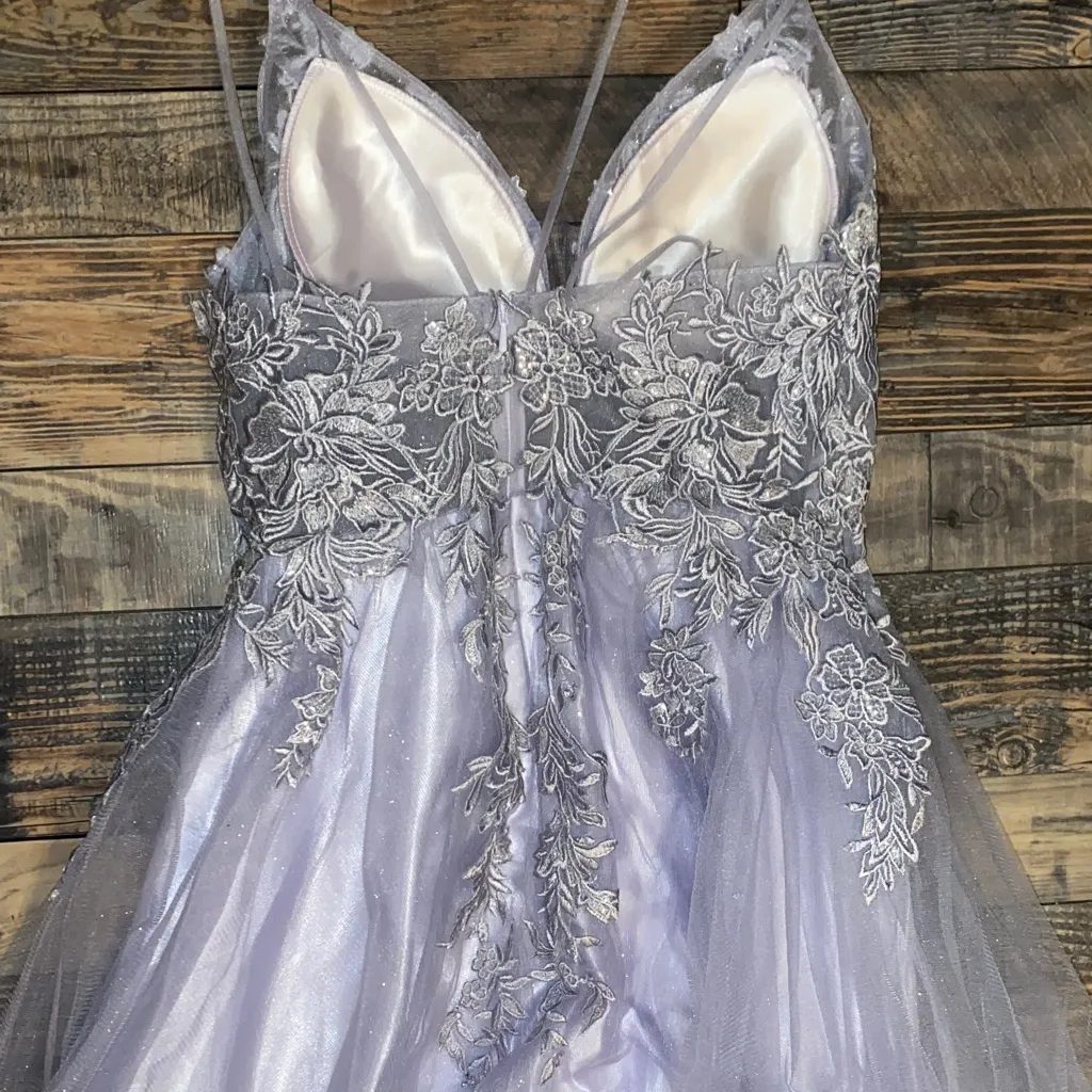 Stunning purple and Silver lace fairytale Prom Dress - Image 3