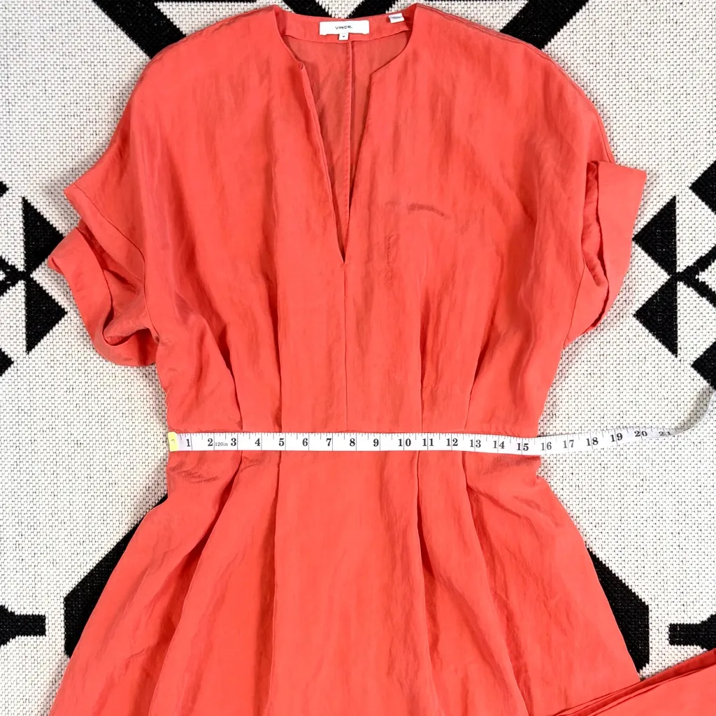 Vince Cuffed Short Sleeve V-Neck Midi Shirt Dress in Burnt Orchid Medium - Image 9