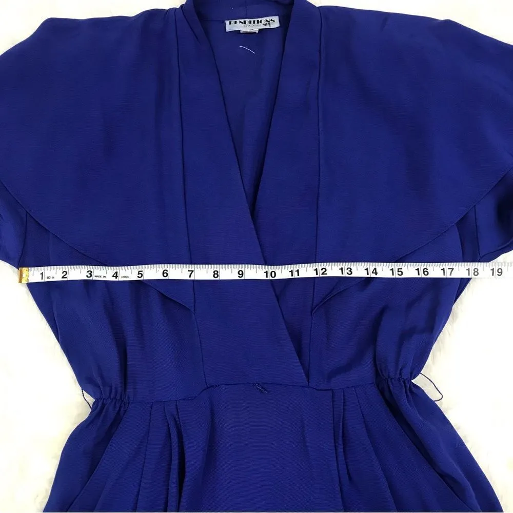 VINTAGE 80s‎ Royal Blue Golden Girls Dress Big Cape Collar Long Sleeves Size 6 - Image 10
